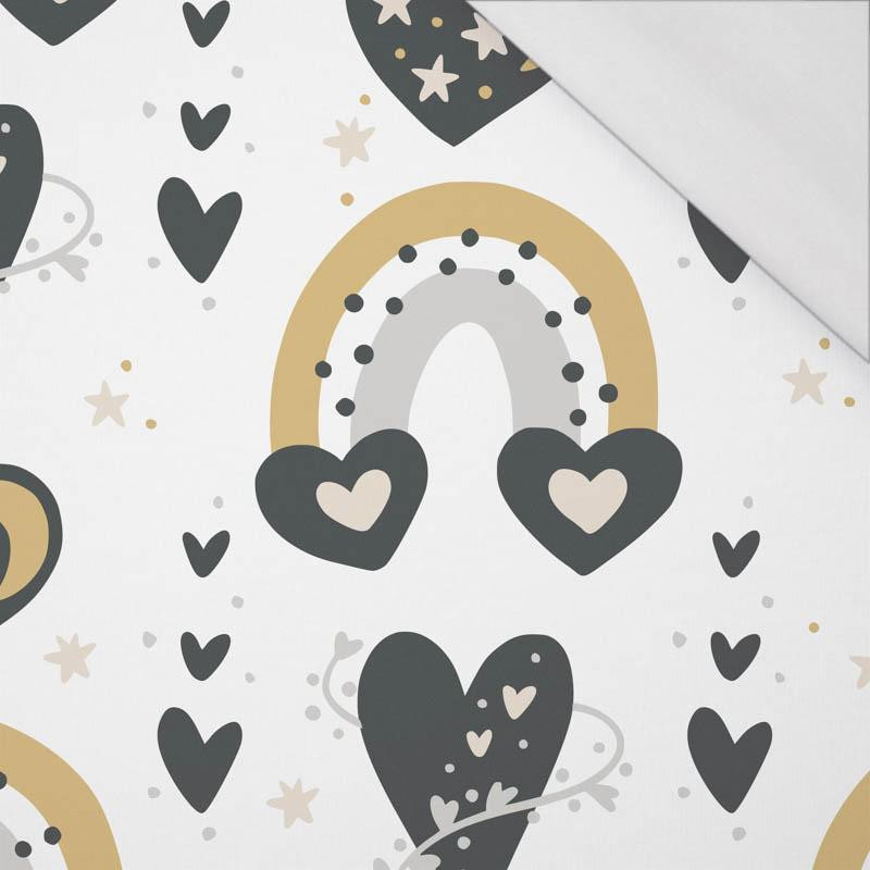 VALENTÝNSKÁ DUHA vz. 5 / bílý (DUHY A SRDCE) - organický úplet single jersey s elastanem VALENTÝNSKÁ DUHA vz. 5 / bílý (DUHY A SRDCE) - organický úplet single jersey s elastanem
