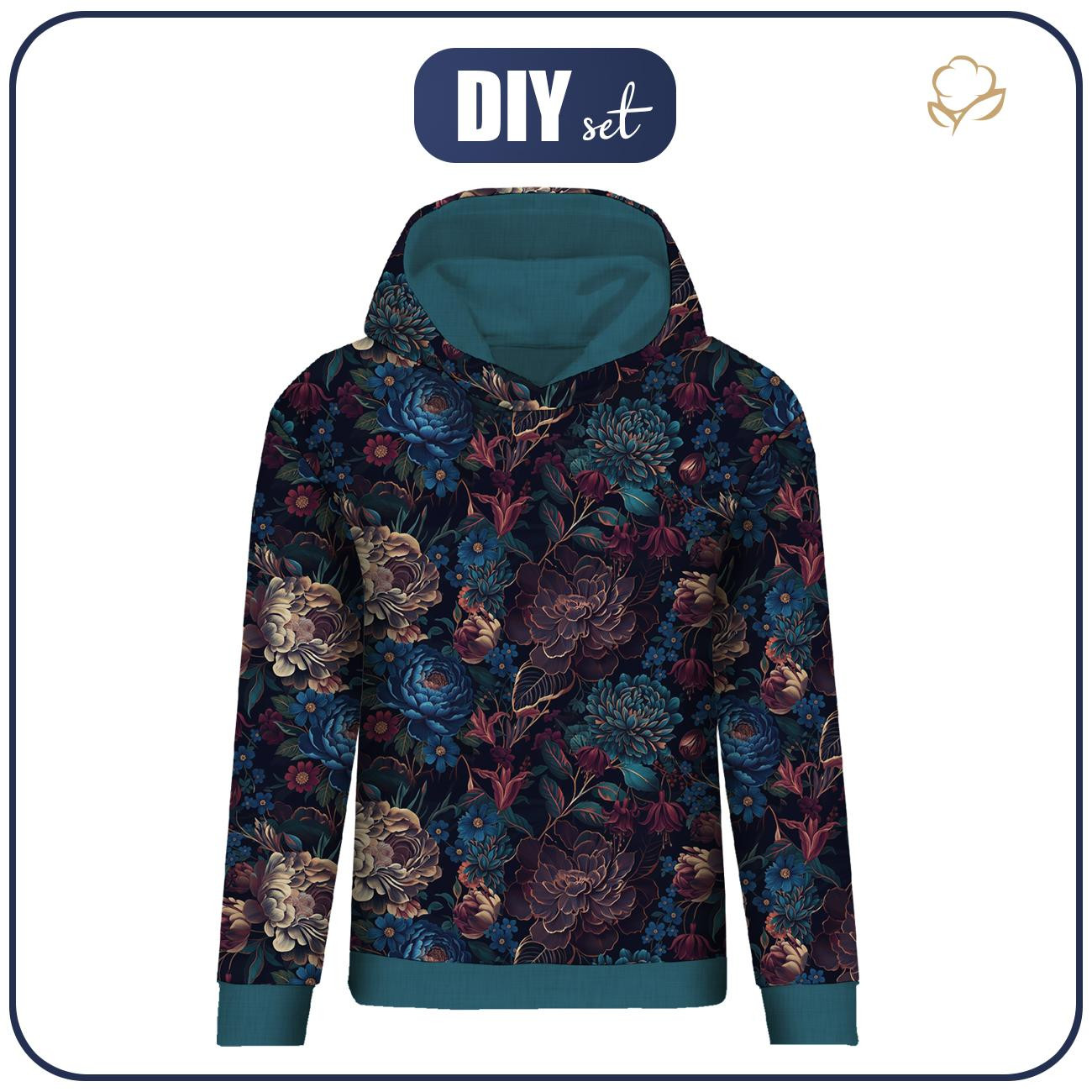 DÁMSKA MIKINA (POLA) CLASSIC S KAPUCÍ - FLOWERS WZ.63 - Sada šití