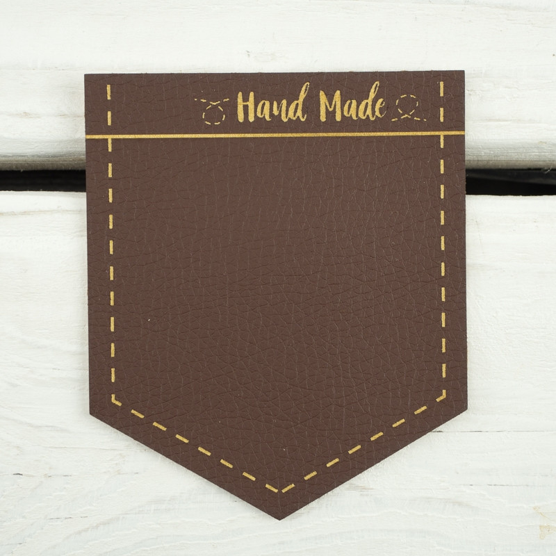 Velká kapsička z eko kůže špička "Hand made" - hnědá