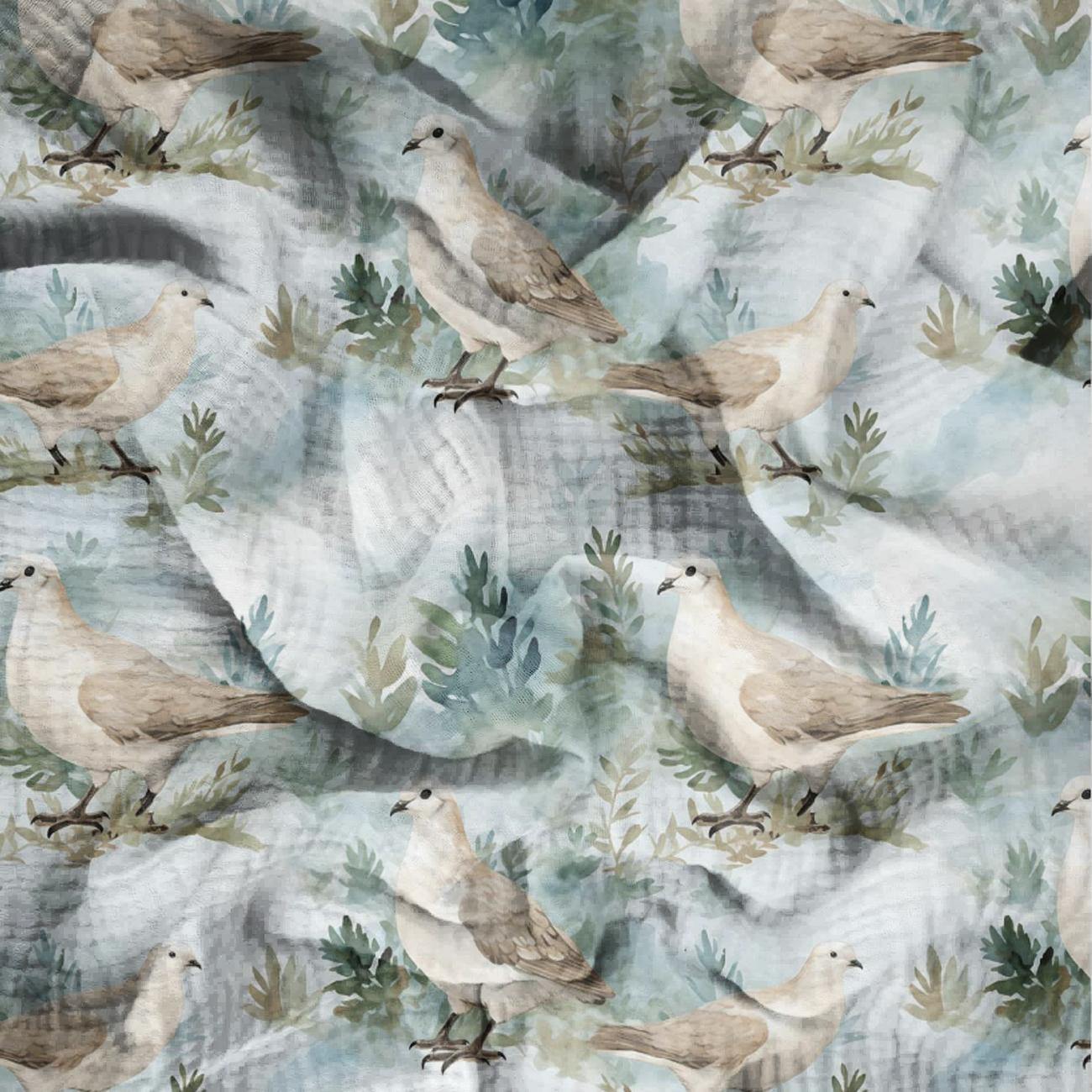 PASTEL BIRDS VZ. 2 - Mušelín bavlněný PASTEL BIRDS VZ. 2 - Mušelín bavlněný