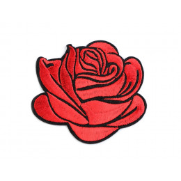 Vyšívané nažehlovací aplikace s květem růže - červená