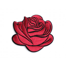 Vyšívané nažehlovací aplikace s květem růže. - bordový