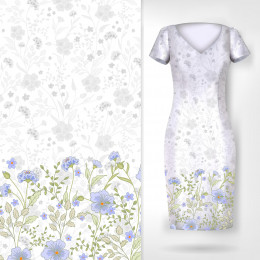KVĚTY (vzor 5 zelený) / bílá - panel pro šaty  WE210