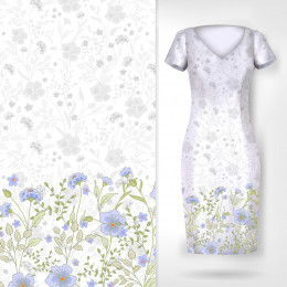 KVĚTY (vzor 5 zelený) / bílá - panel pro šaty Len 100%