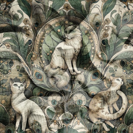 ART NOUVEAU CATS & FLOWERS VZ. 1 - Mušelín bavlněný