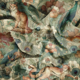 ART NOUVEAU CATS & FLOWERS VZ. 2 - Mušelín bavlněný