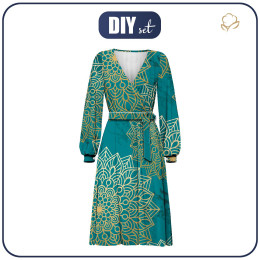 Zavinovací šaty (BIANCA) - MANDALA vz. 5 / Smaragdově zelená - Sada šití