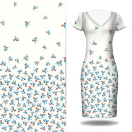 MODRY LISTY / bílá - panel pro šaty Mušelín bavlněný