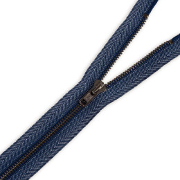 Kovový zip nedělitelný 14cm - jeans / černý nikl