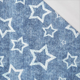BÍLÉ HVĚZDY (obrys) / potíraný jeans granátový- organický úplet single jersey s elastanem 