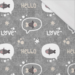RYBY / love (KOČIČÍ SVĚT) / ACID WASH šedý  - organický úplet single jersey s elastanem 