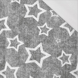 BÍLÉ HVĚZDY (obrys) / potíraný jeans šedivý - organický úplet single jersey s elastanem 