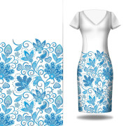 KVĚTY (vzor 2 Šedá) / bílá - panel pro šaty Len 100%