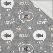 RYBY / love (KOČIČÍ SVĚT) / ACID WASH šedý  - Organická Teplákovina