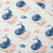 VELRYBY / bubliny  (POHÁDKOVÝ OCEÁN) / bílá - Organická Teplákovina