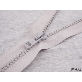 Kostěný zip 40cm dělitelný  -světlošedivý M-01