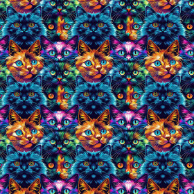 COLORFUL CATS  mini - Hydrofobní česaná teplákovina