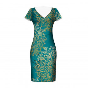 MANDALA vz. 5 / Smaragdově zelená - panel pro šaty Len 100%
