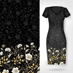 KVĚTINY (vzor 8) / černá - panel pro šaty satén 