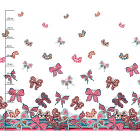 MOTÝLI (vzor 1 růžový) / bílá - panel úplet