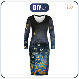 Tužkové šaty (ALISA) - MOTÝLCI / zlatá - Sada šití