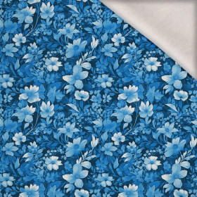 TRANQUIL BLUE / FLOWERS - teplákovina počesaná s elastanem ITY