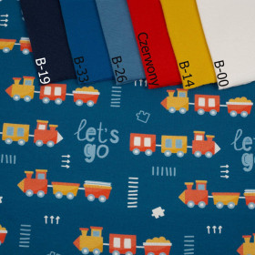 LOKOMOTIVY (LET’S GO) / tmavomodrý (ADVENTURE BEGINS) - organický úplet single jersey s elastanem 