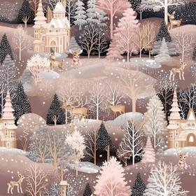 Pink Vintage Christmas wz. 3 - tkanina bawełniana