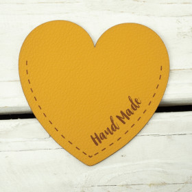 Velká kapsička z eko kůže srdce  "Hand Made" Pravé - medová