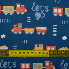 LOKOMOTIVY (LET’S GO) / tmavomodrý (ADVENTURE BEGINS) - organický úplet single jersey s elastanem 