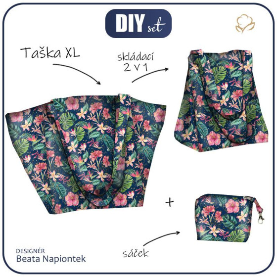 Taška XL s sáčkem 2 v 1- TROPICKÁ DŽUNGLE / tmavě modrý