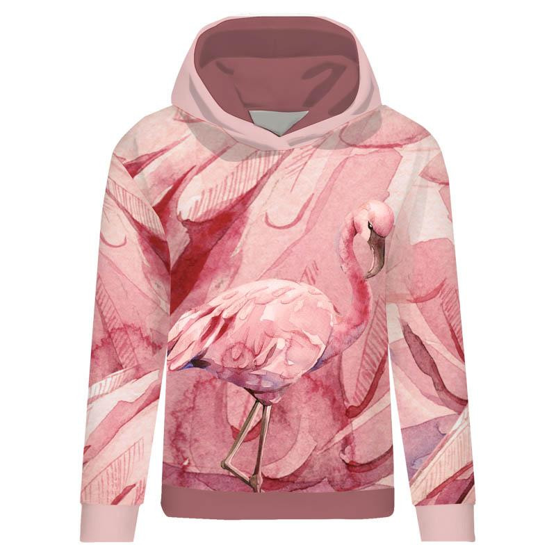 BLUZA DAMSKA (POLA) CLASSIC Z KAPTUREM - FLAMING / różowy -  dzianina pętelkowa