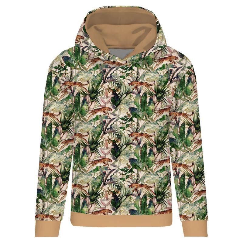 BLUZA DAMSKA (POLA) CLASSIC Z KAPTUREM - GEPARDY / liście -  dzianina pętelkowa