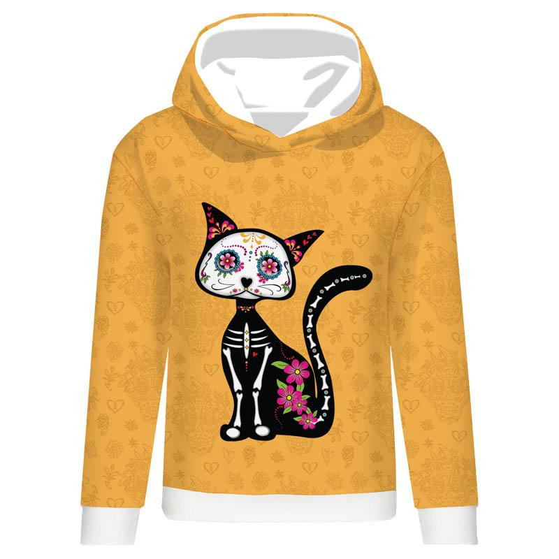 BLUZA DAMSKA (POLA) CLASSIC Z KAPTUREM - KOT FRIDA (DIA DE LOS MUERTOS) - dzianina pętelkowa