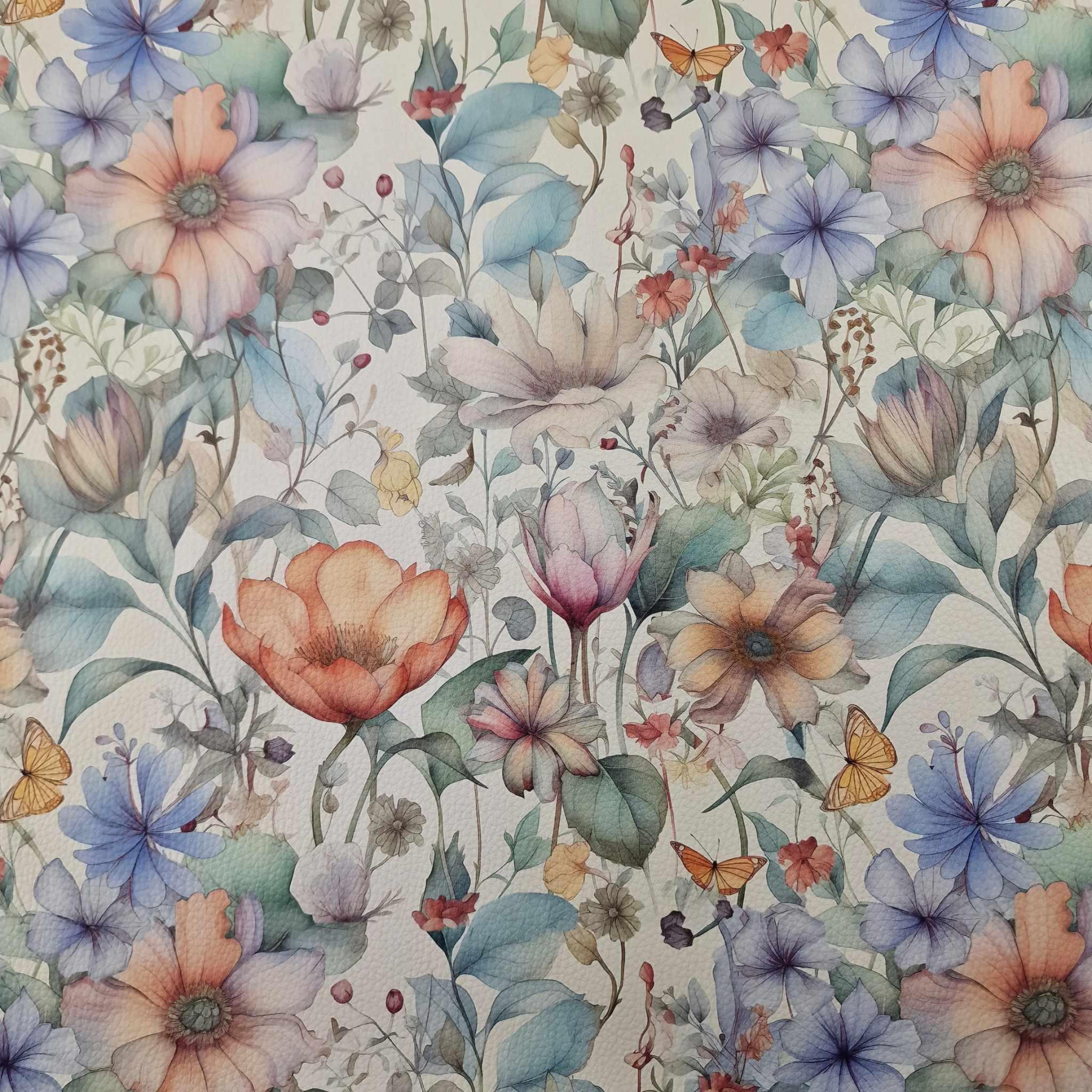 40cm PASTEL FLOWERS WZ.12 - gruba ekoskóra tłoczona