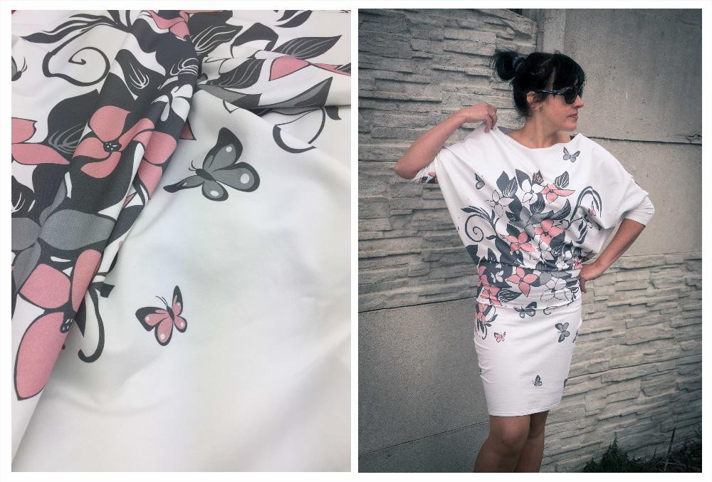 FLORAL PANEL (XL) / szaro-różowy - panel jersey wiskozowy WE210