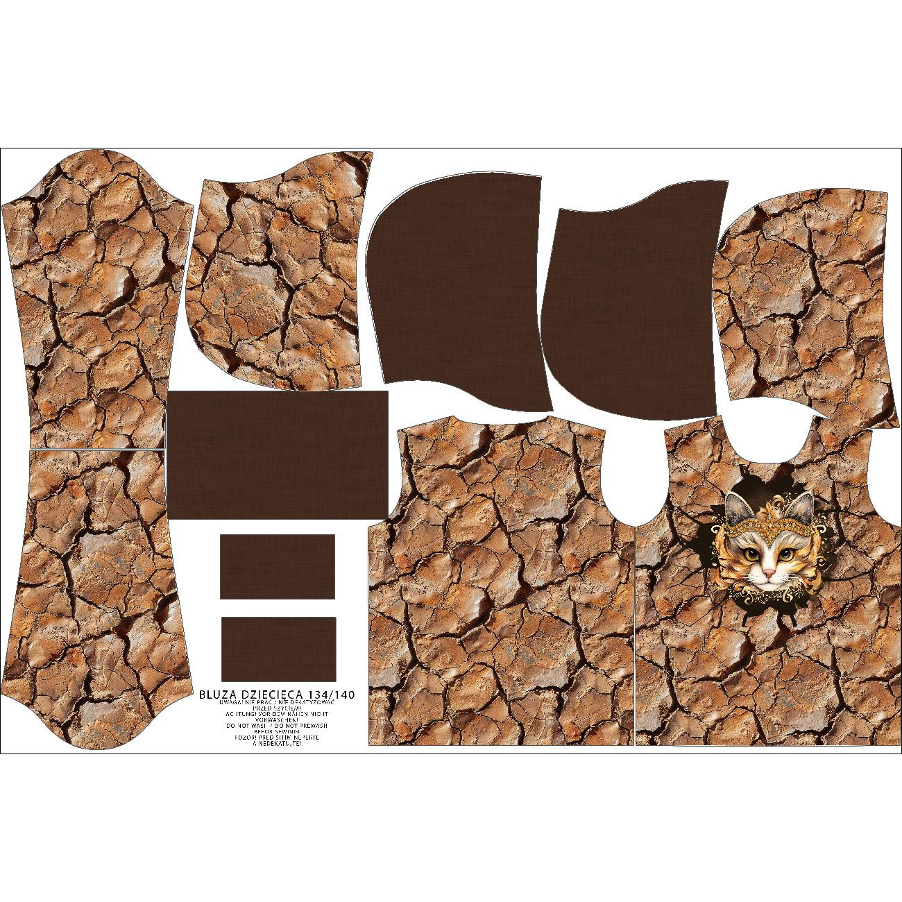 DZIECIĘCA BLUZA Z KAPTUREM (ALEX) - ANIMALS CRACKED wz.4 (cat) - zestaw do uszycia