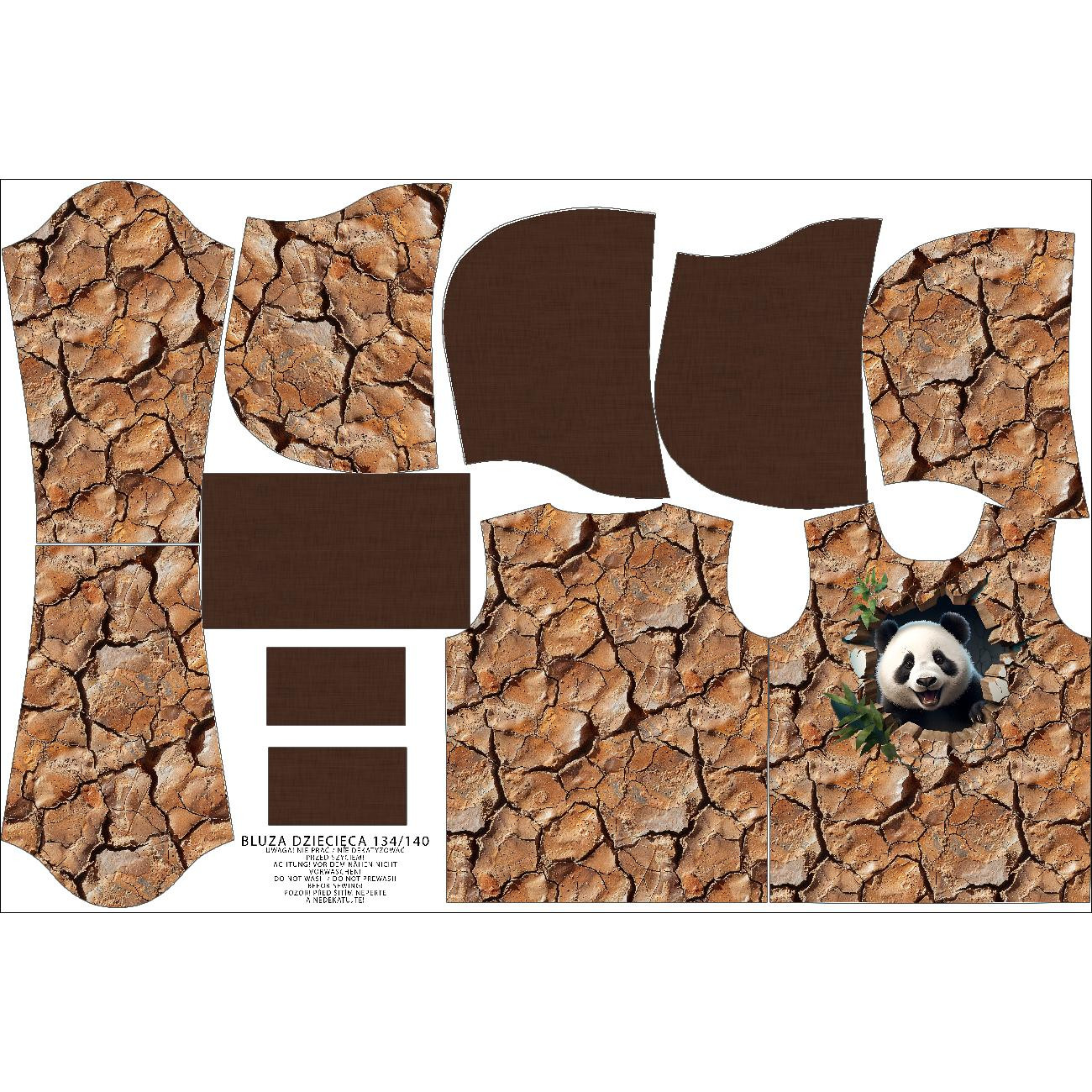 DZIECIĘCA BLUZA Z KAPTUREM (ALEX) - ANIMALS CRACKED wz.4 (panda) - zestaw do uszycia