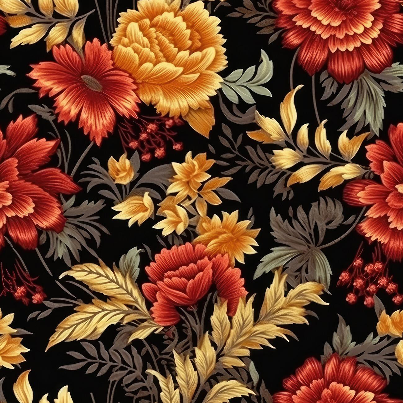 AUTUMN FLOWERS WZ. 8 - dzianina pętelkowa z elastanem ITY