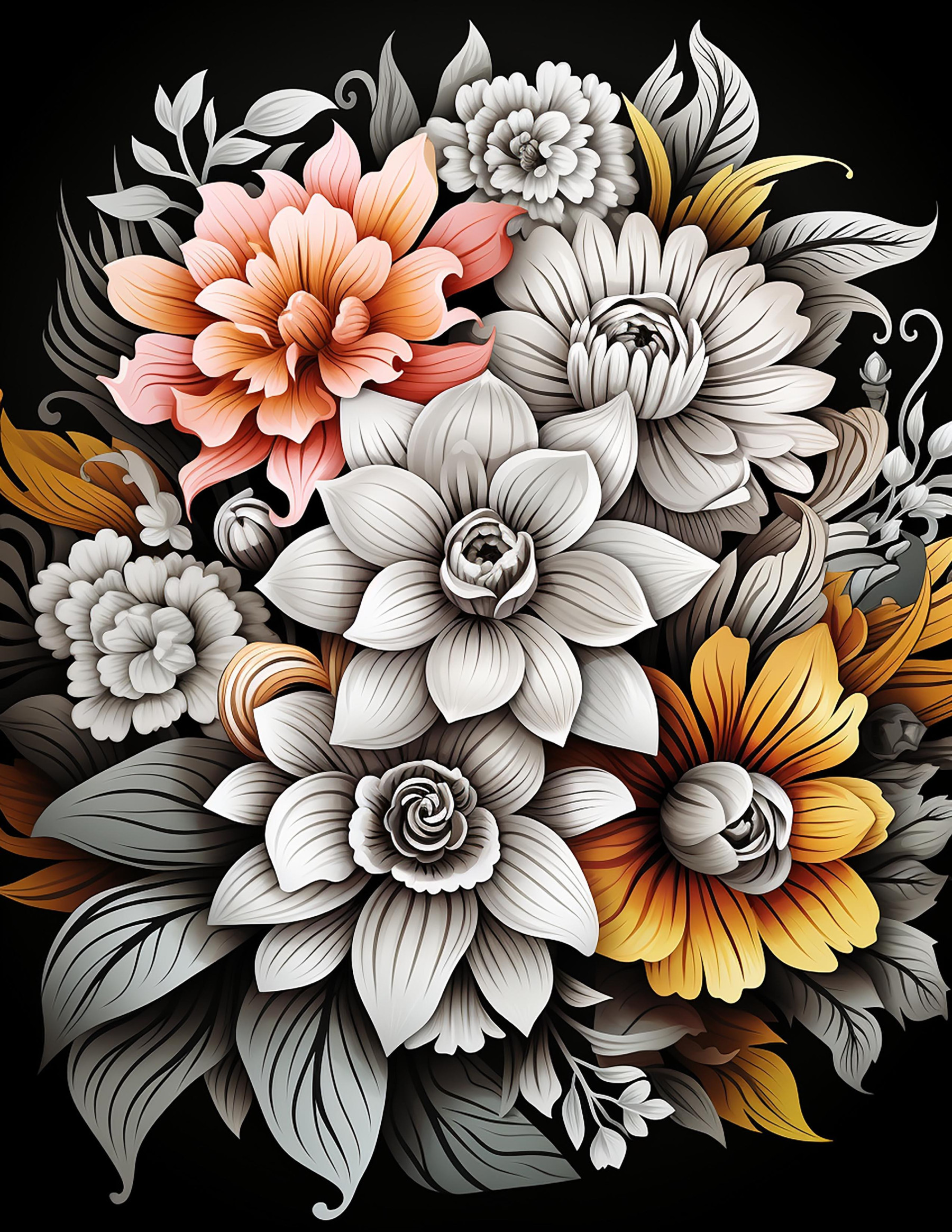 BOUQUET OF FLOWERS WZ.7 - panel (60cm x 50cm) - Welur tapicerski