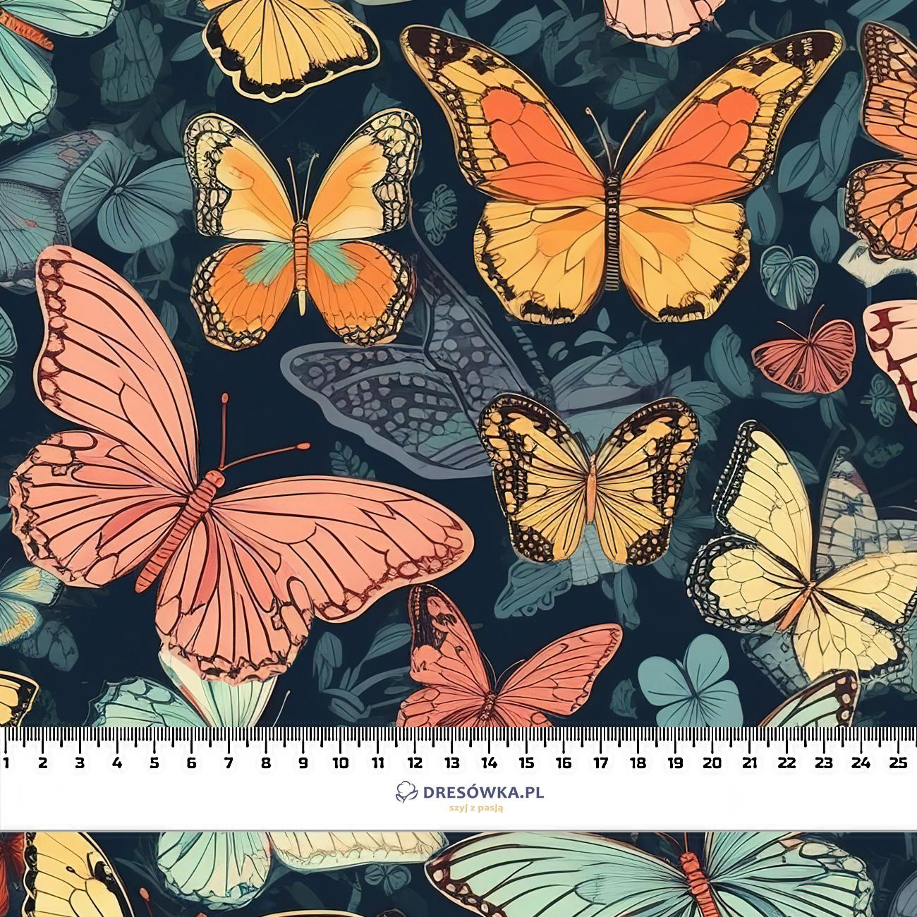 Butterfly & Flowers wz.5 - dzianina pętelkowa z elastanem ITY