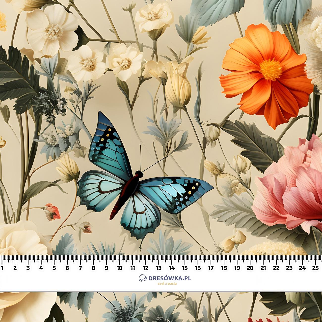 Butterfly & Flowers wz.9 - Hydrofobowa dzianina drapana