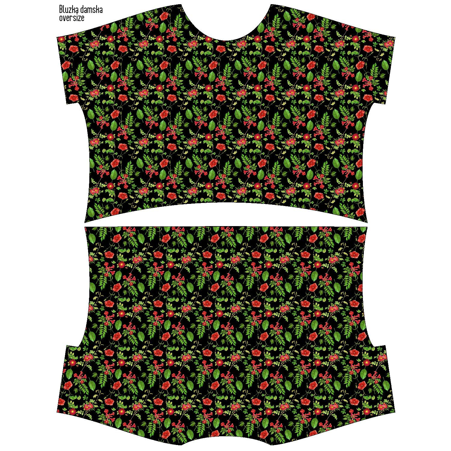 ZWIEWNA BLUZKA OVERSIZE "ELENA" - MINI CZERWONY OGRÓD (RAJSKI OGRÓD) - zestaw do uszycia