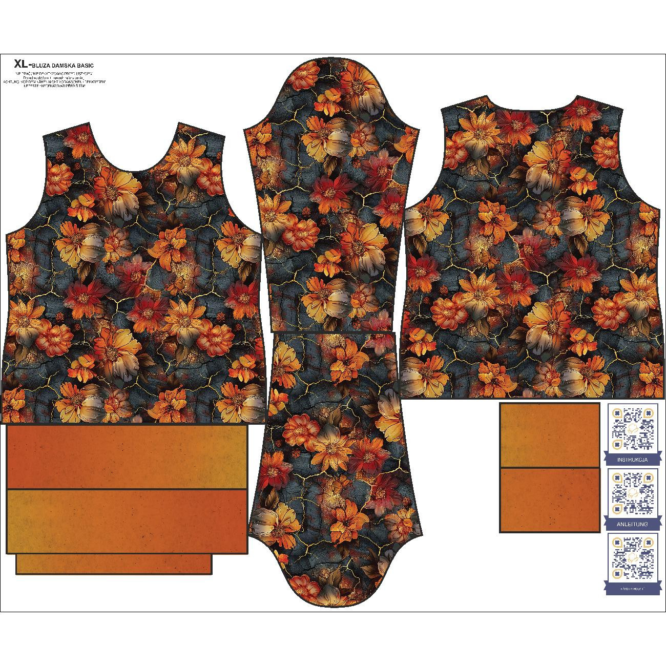 BLUZA DAMSKA (HANA) BASIC - DENIM FLOWERS wz.2 - ZESTAW DO USZYCIA