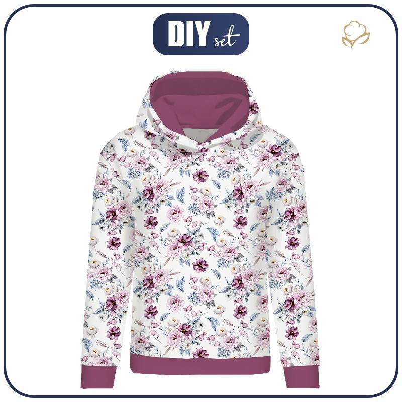 BLUZA DAMSKA (POLA) CLASSIC Z KAPTUREM - AKWARELOWY BUKIET wz. 2 -  dzianina pętelkowa