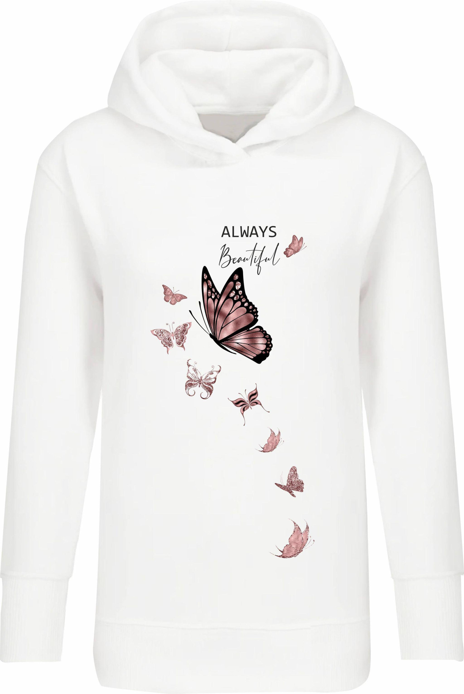 BLUZA DAMSKA (MEGI) - DŁUGA Z KAPTUREM - ALWAYS BEAUTIFUL (BROKATOWE MOTYLE) - dzianina pętelkowa
