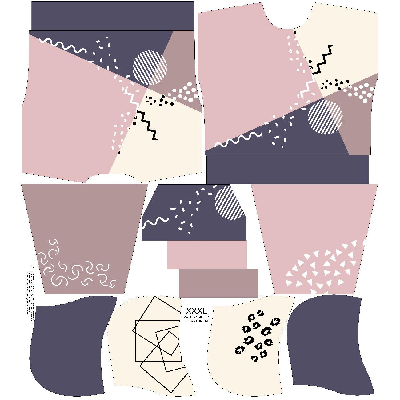 KRÓTKA BLUZA Z KAPTUREM (IDA) - COLOR BLOCK wz. 2 - zestaw do uszycia