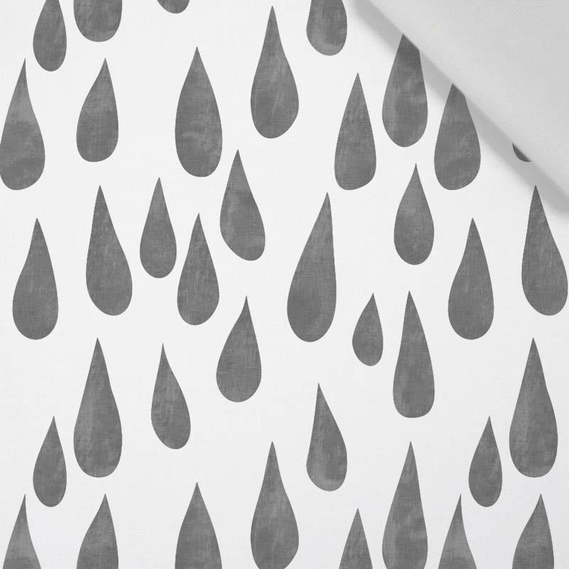 DUŻE KROPLE (SZARY) / biały - tkanina bawełniana