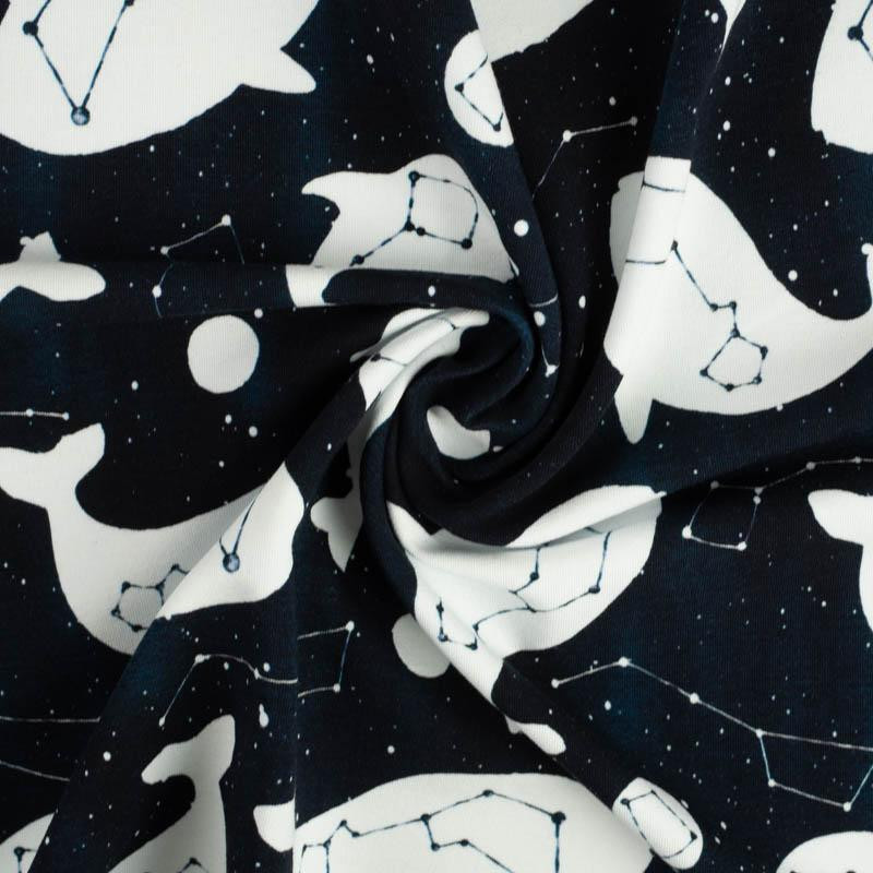GALAKTYCZNY OCEAN (GALAKTYCZNE ZWIERZĘTA) / navy - dzianina pętelkowa