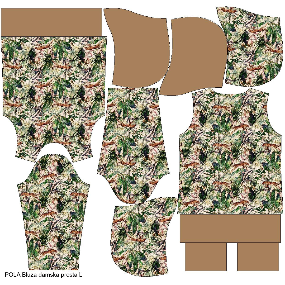 BLUZA DAMSKA (POLA) CLASSIC Z KAPTUREM - GEPARDY / liście -  dzianina pętelkowa